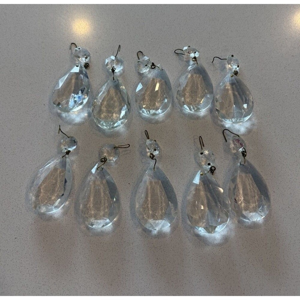 Lot 10 Vintage Crystal Chandelier Prisms Teardrop Glass Lamp Replacement Parts